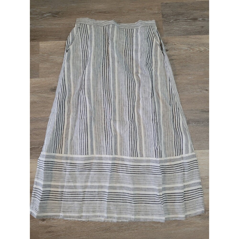 Linen Stripe Midi Skirt Large A Line Elastic Costal Cottagecore Minimalist Boho
